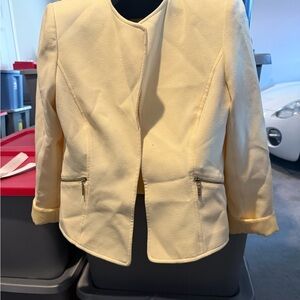 Women's Cream Tailored Zip-Pocket Blazer Jacket mp1